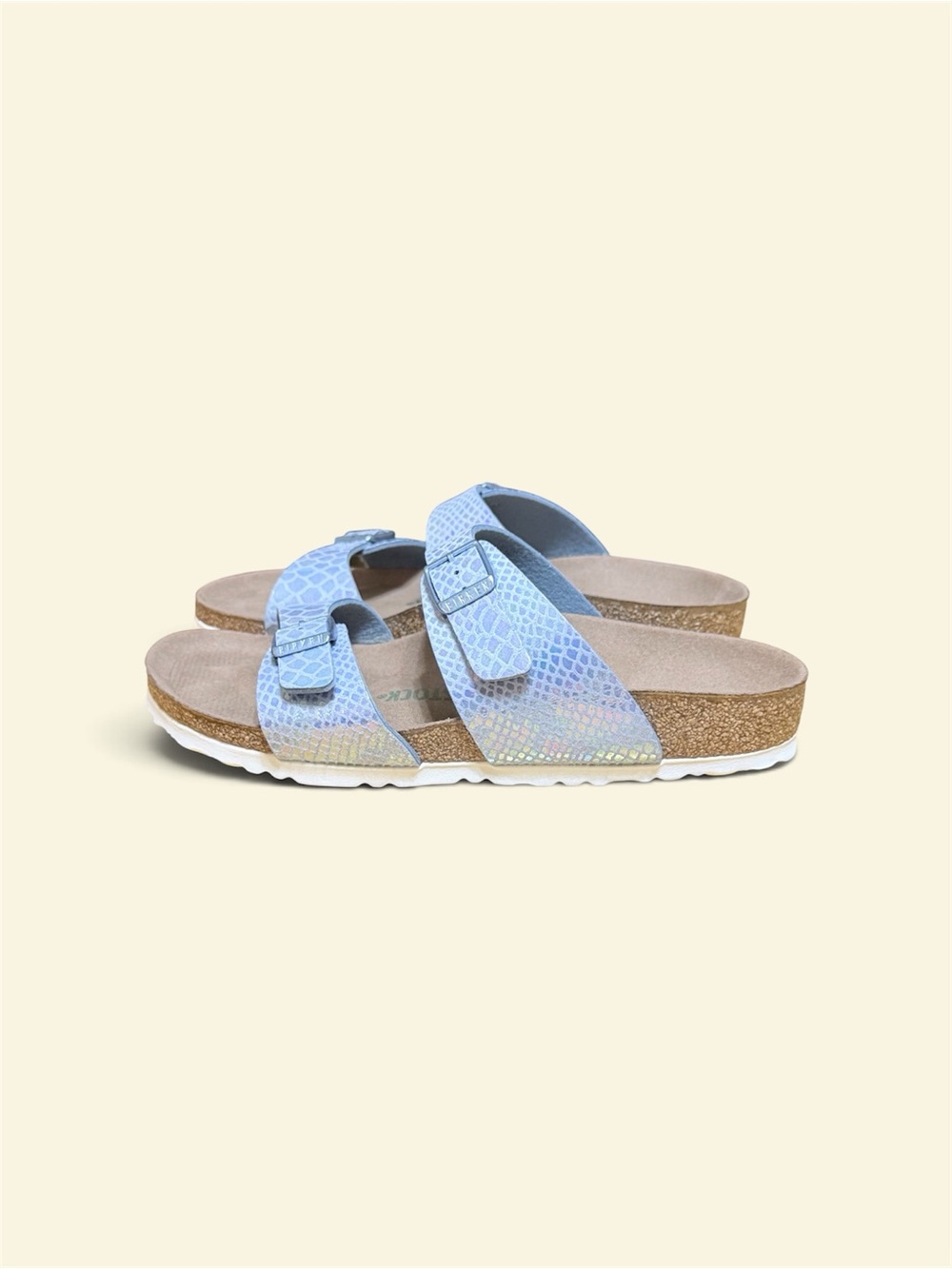 Birkenstock Sydney Shiny Snake Print light blue Sandal EU size 39 US size 8 - Picture 4 of 8